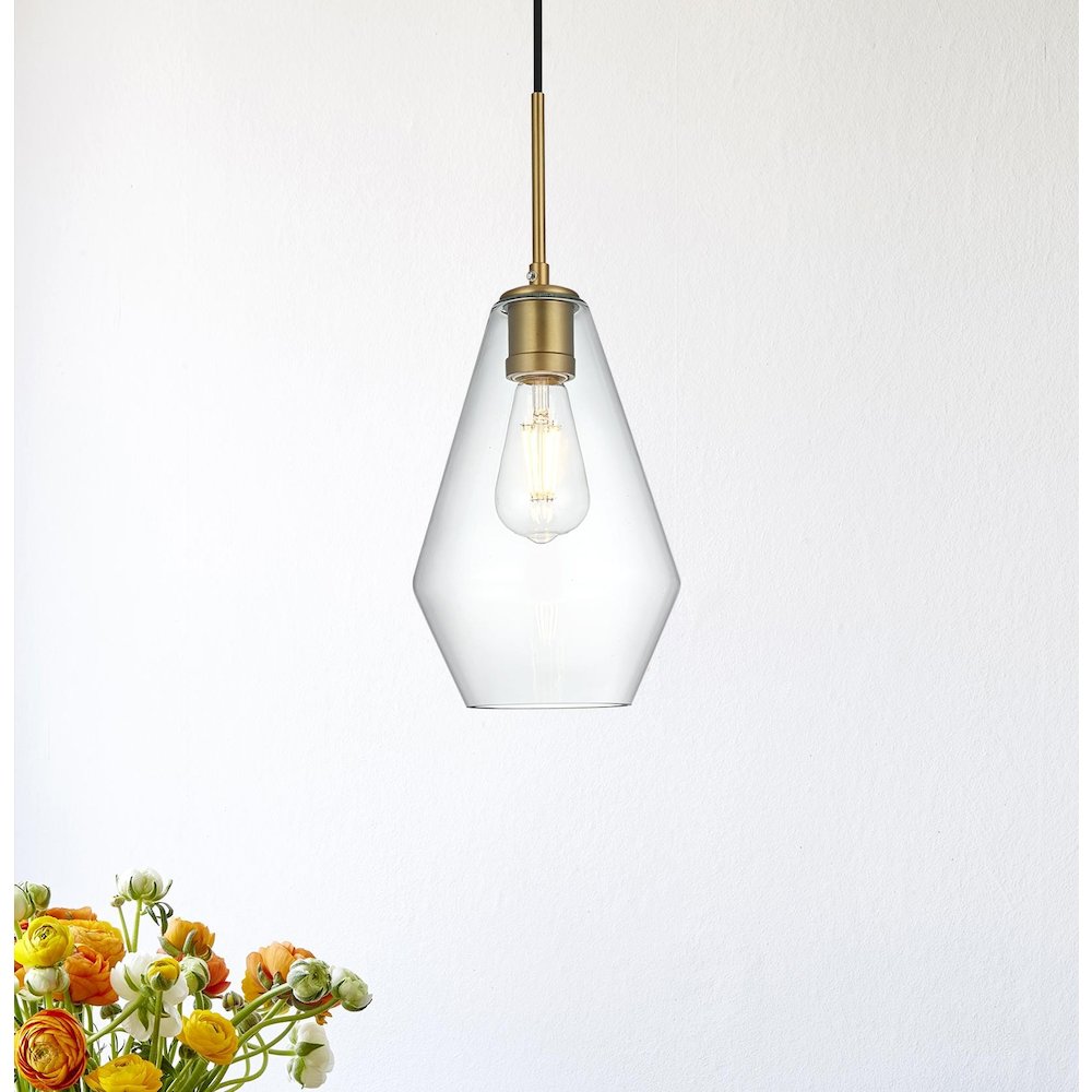 Gene 7 Inch Pendant Clear Shade in Satin Gold. Picture 2