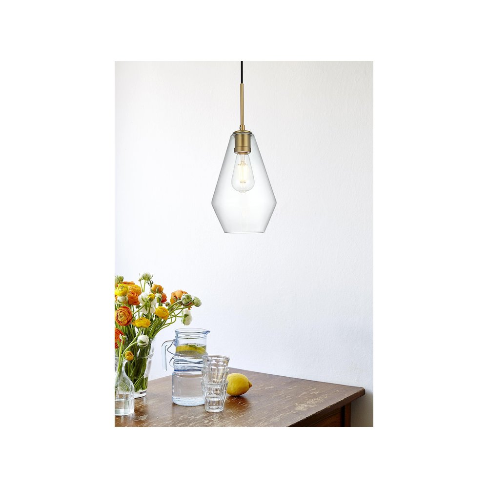 Gene 7 Inch Pendant Clear Shade in Satin Gold. Picture 10