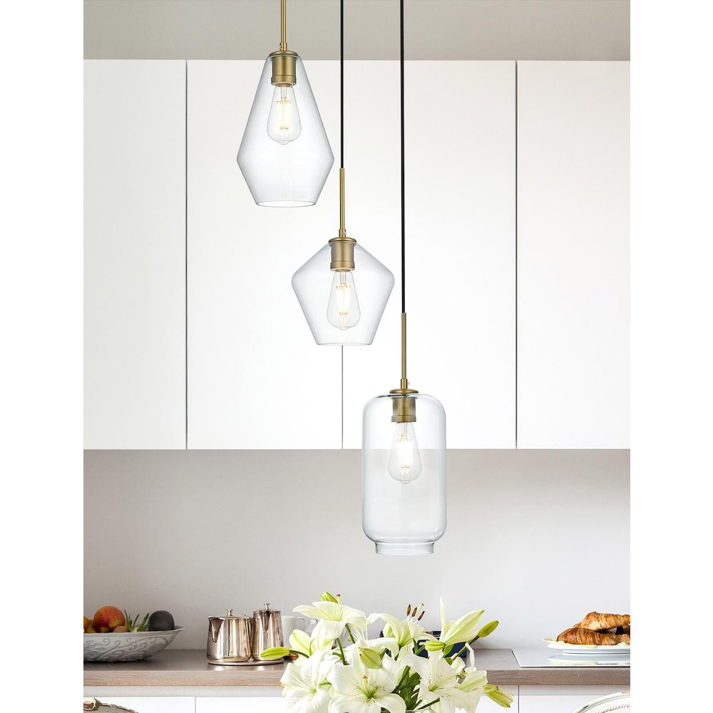 Gene 17.5 Inch Pendant Clear Shade in Satin Gold. Picture 2