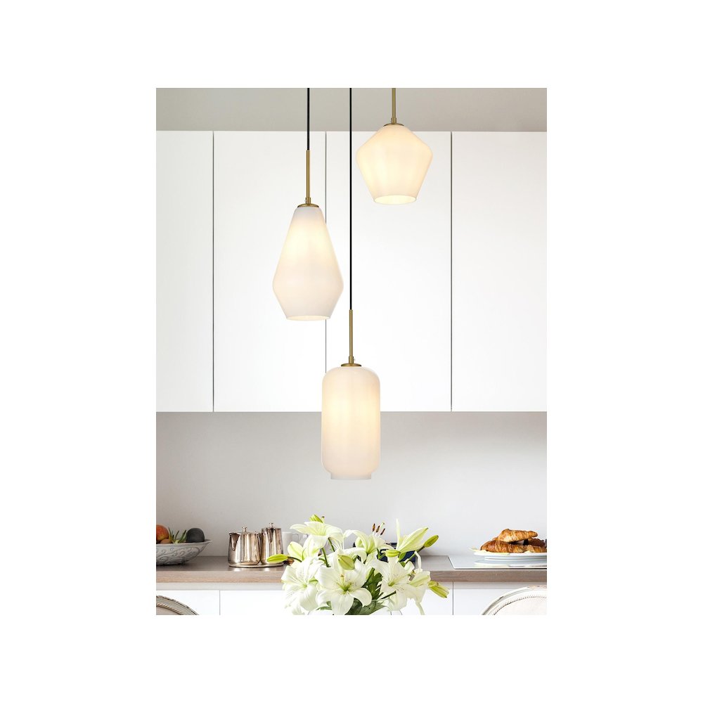 Gene 17.5 Inch Pendant Frosted White in Satin Gold. Picture 2