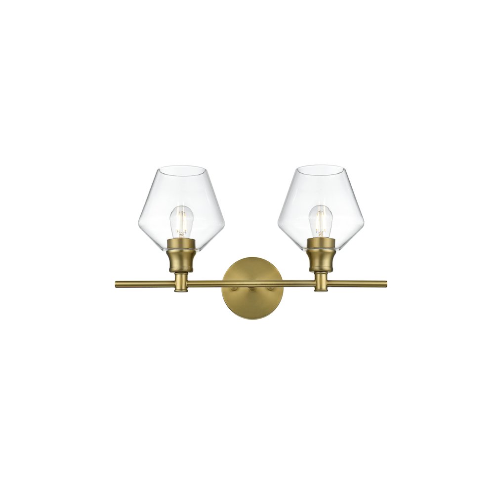 Gene 2 Light Satin Gold and Clear Glass Wall Sconce. Picture 1