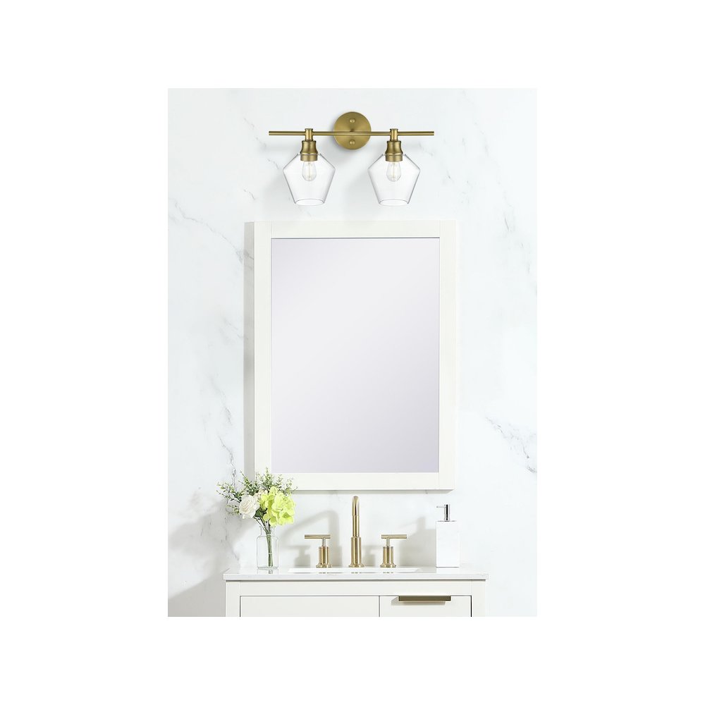 Gene 2 Light Satin Gold and Clear Glass Wall Sconce. Picture 2