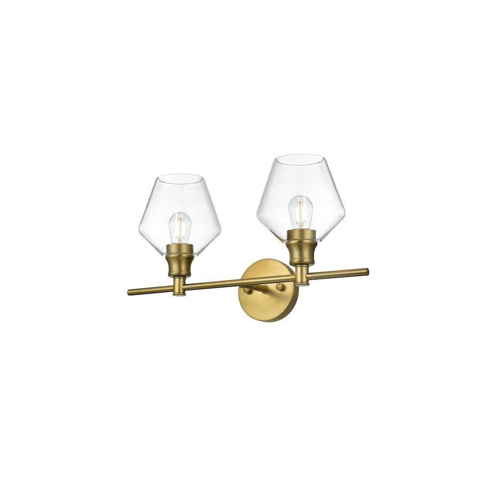 Gene 2 Light Satin Gold and Clear Glass Wall Sconce. Picture 3