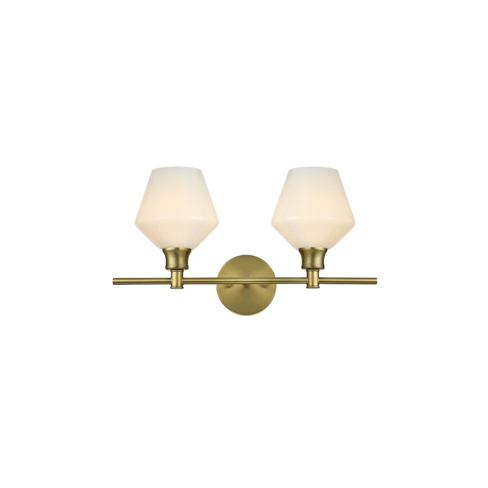 Gene 2 Light Satin Gold and Frosted White Glass Wall Sconce. Picture 1