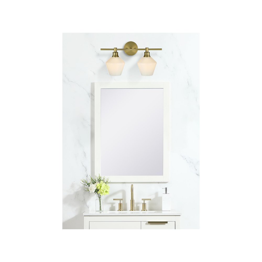 Gene 2 Light Satin Gold and Frosted White Glass Wall Sconce. Picture 2