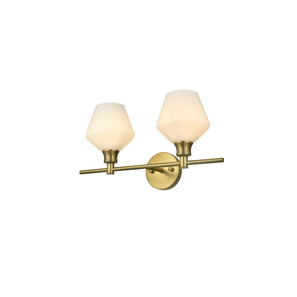 Gene 2 Light Satin Gold and Frosted White Glass Wall Sconce. Picture 3