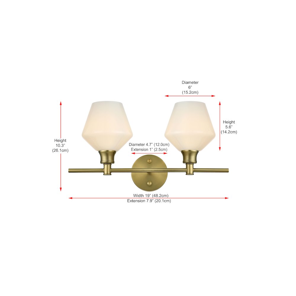 Gene 2 Light Satin Gold and Frosted White Glass Wall Sconce. Picture 8