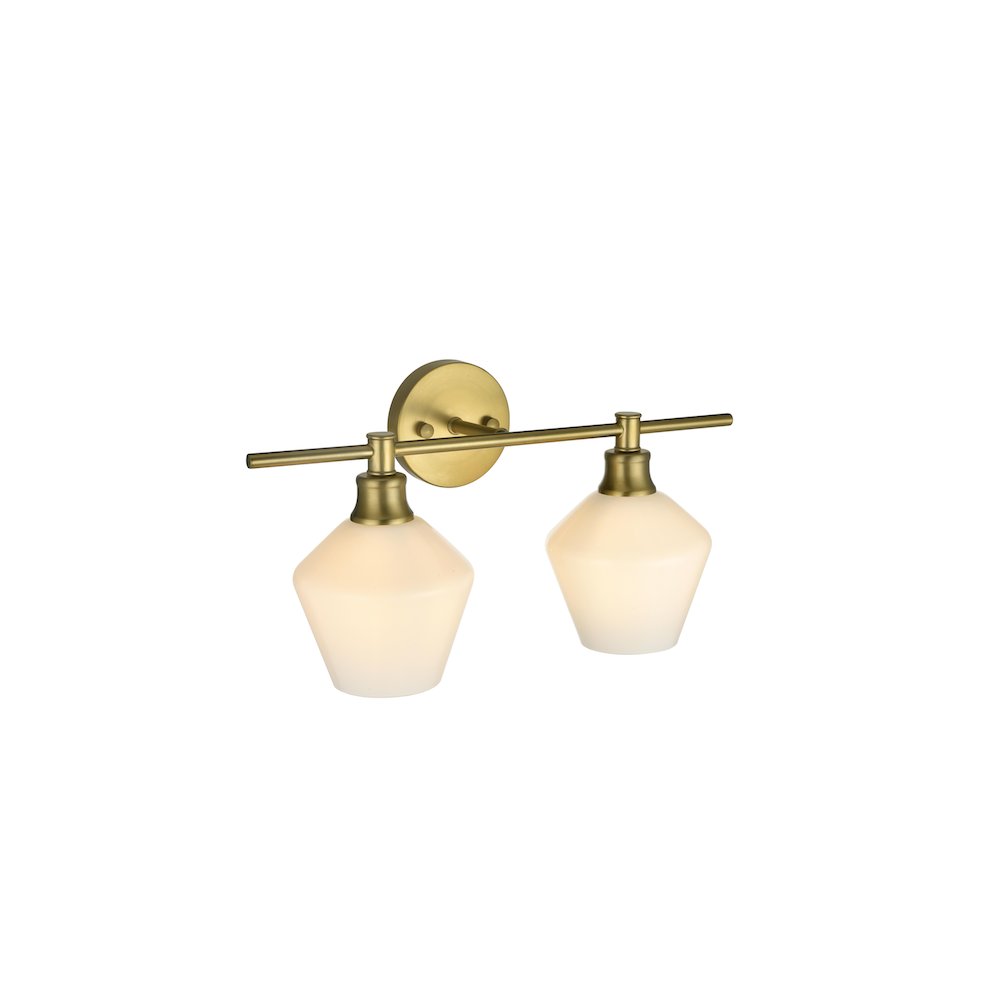 Gene 2 Light Satin Gold and Frosted White Glass Wall Sconce. Picture 9