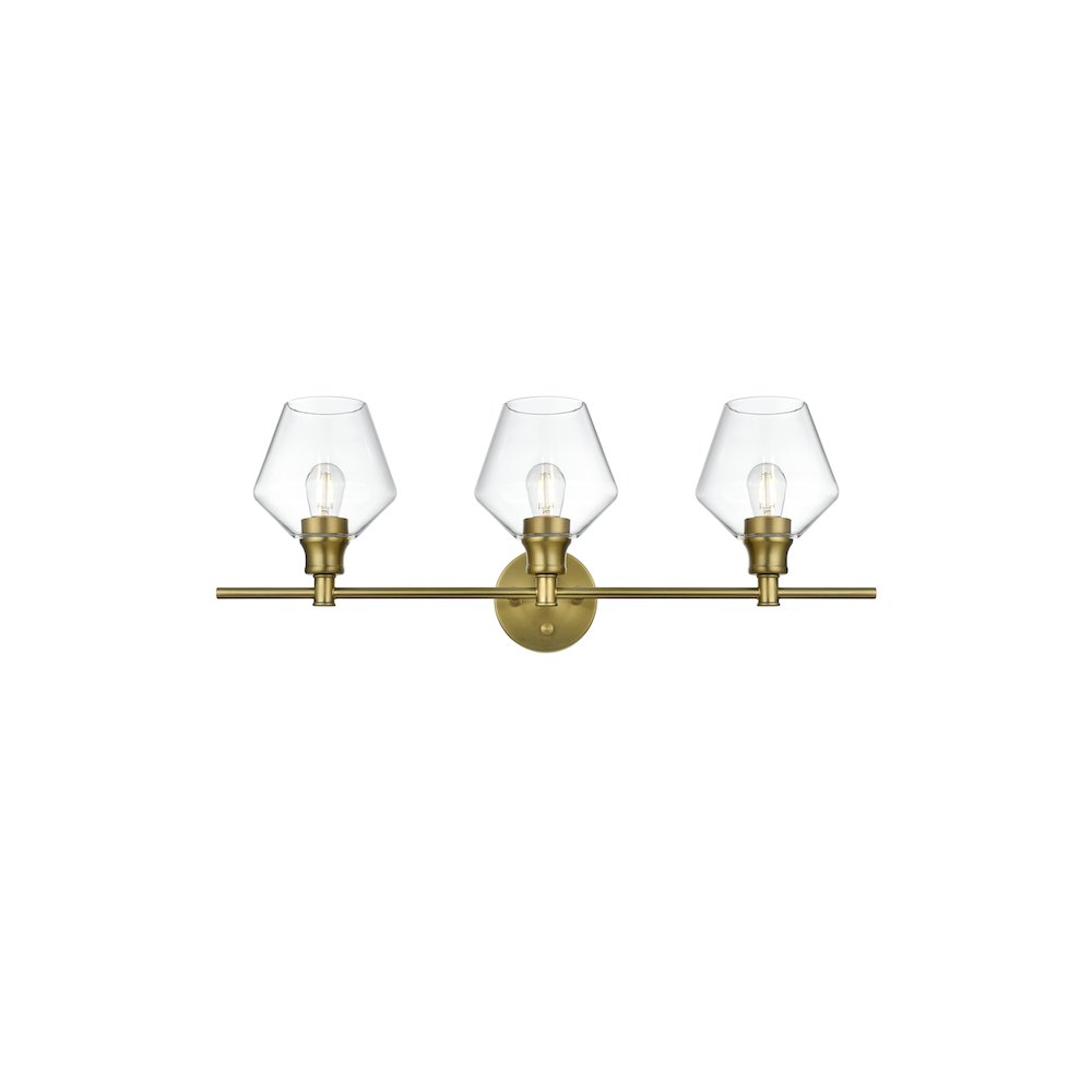 Gene 3 Light Satin Gold and Clear Glass Wall Sconce. Picture 1