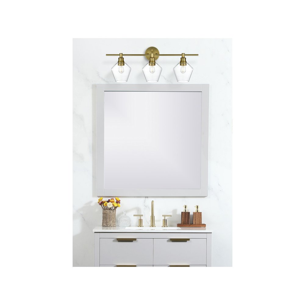 Gene 3 Light Satin Gold and Clear Glass Wall Sconce. Picture 2