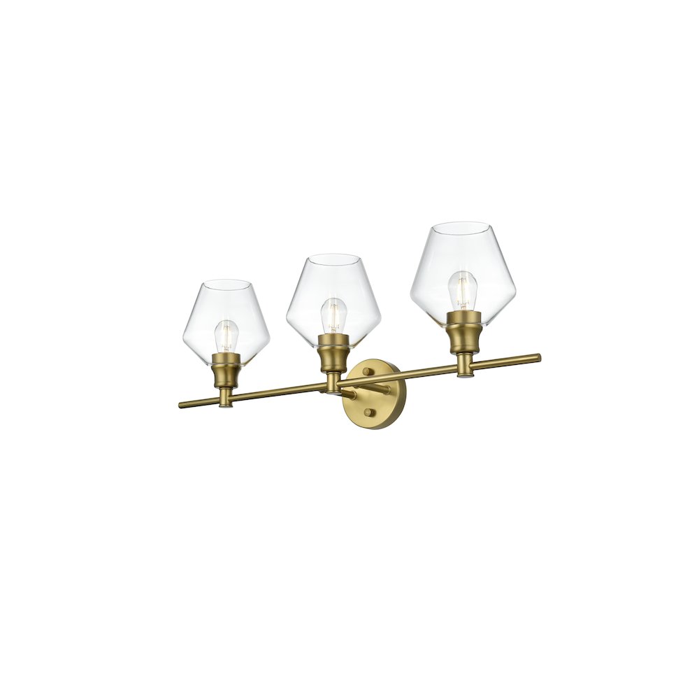 Gene 3 Light Satin Gold and Clear Glass Wall Sconce. Picture 3
