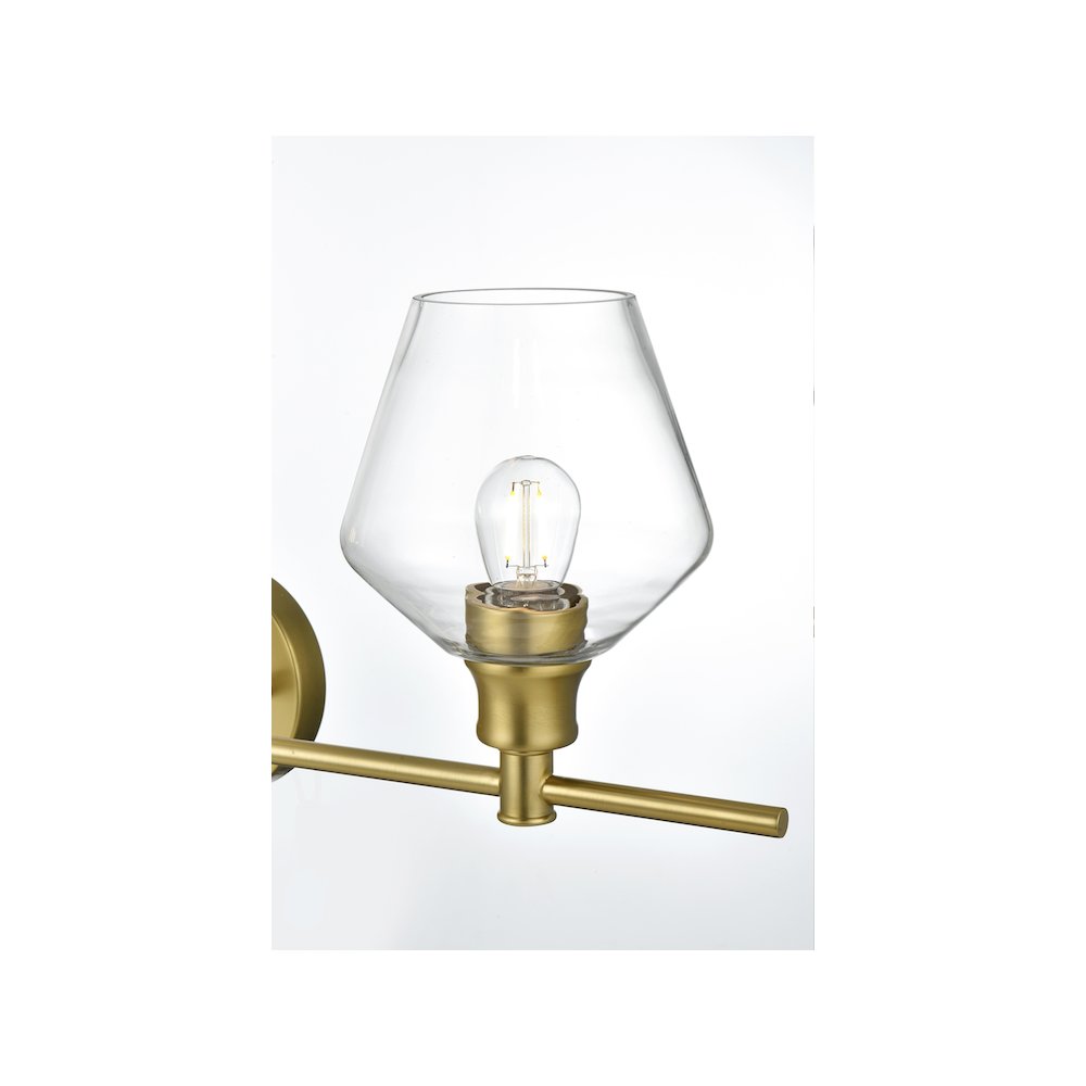 Gene 3 Light Satin Gold and Clear Glass Wall Sconce. Picture 4