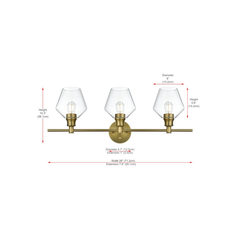 Gene 3 Light Satin Gold and Clear Glass Wall Sconce. Picture 7