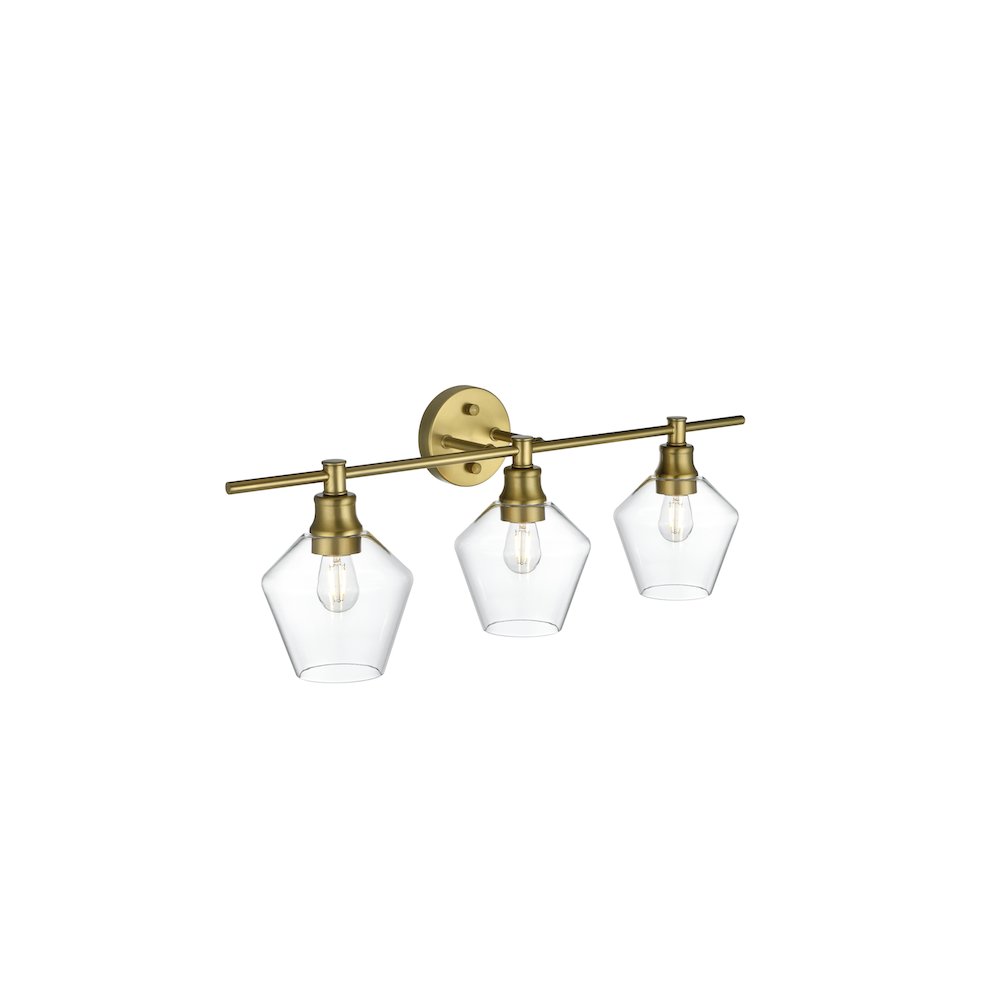 Gene 3 Light Satin Gold and Clear Glass Wall Sconce. Picture 8