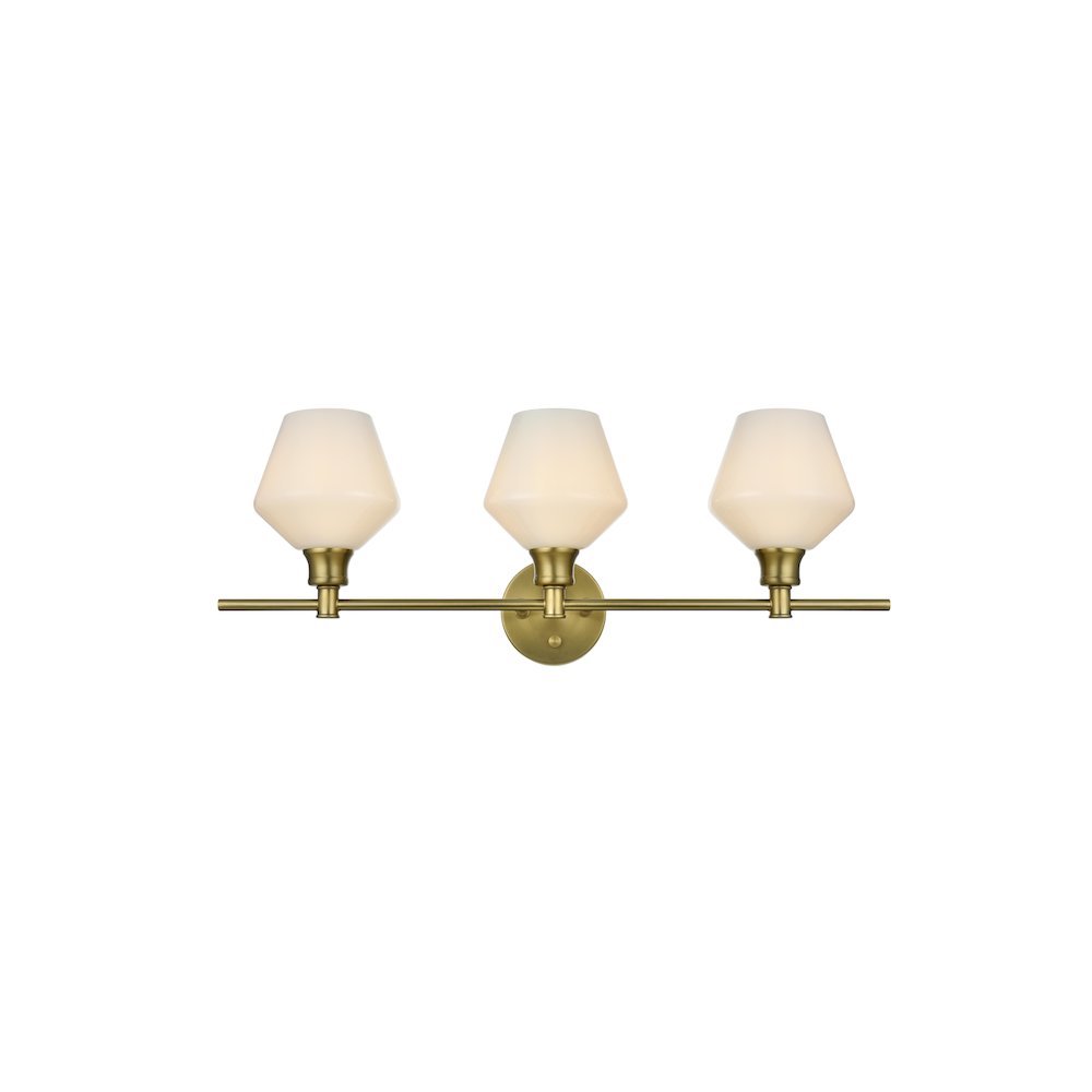 Gene 3 Light Satin Gold and Frosted White Glass Wall Sconce. Picture 1