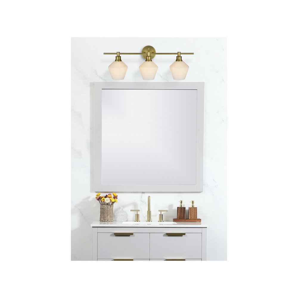 Gene 3 Light Satin Gold and Frosted White Glass Wall Sconce. Picture 2
