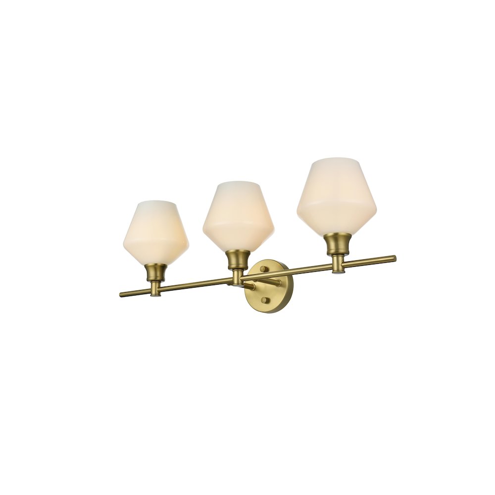 Gene 3 Light Satin Gold and Frosted White Glass Wall Sconce. Picture 3