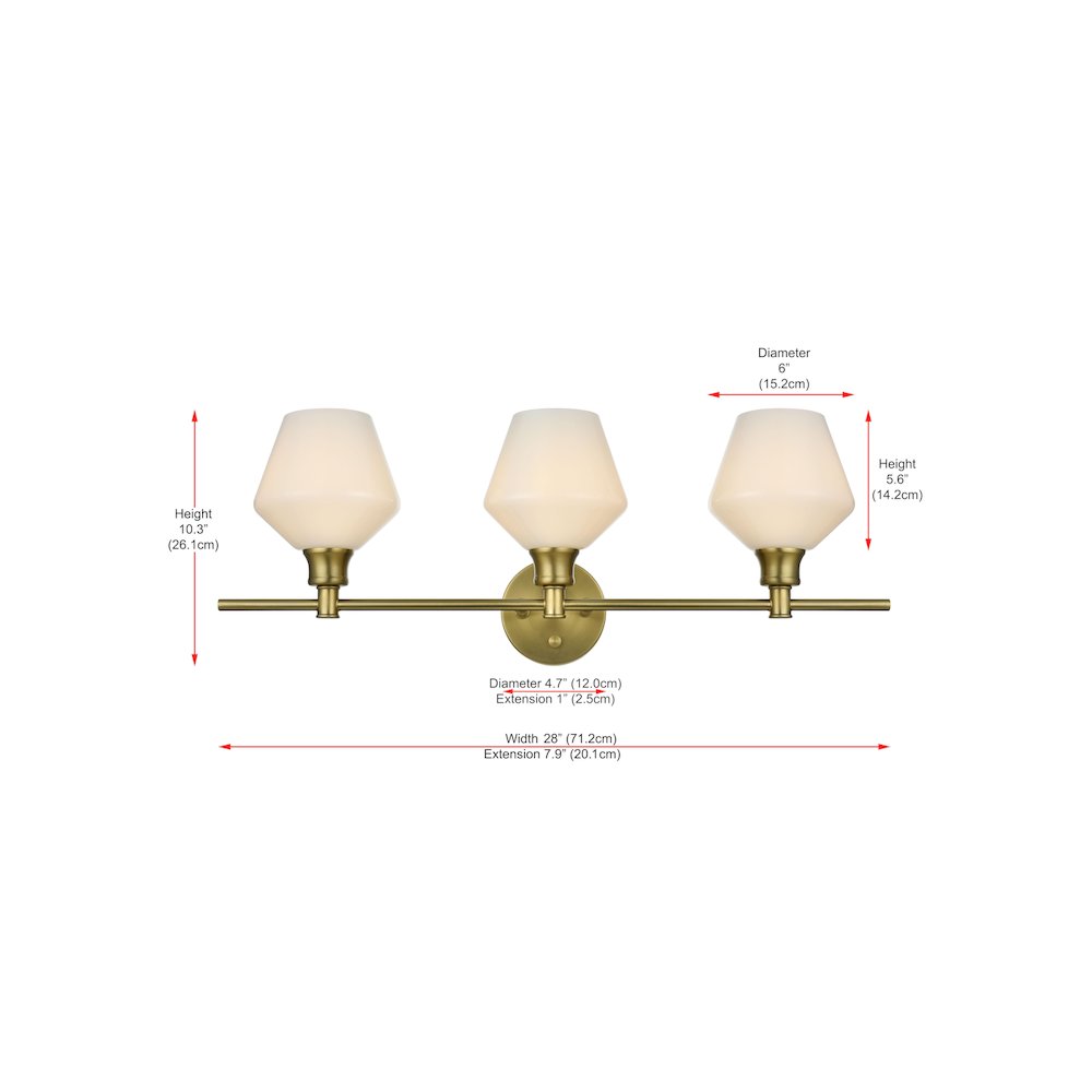 Gene 3 Light Satin Gold and Frosted White Glass Wall Sconce. Picture 7