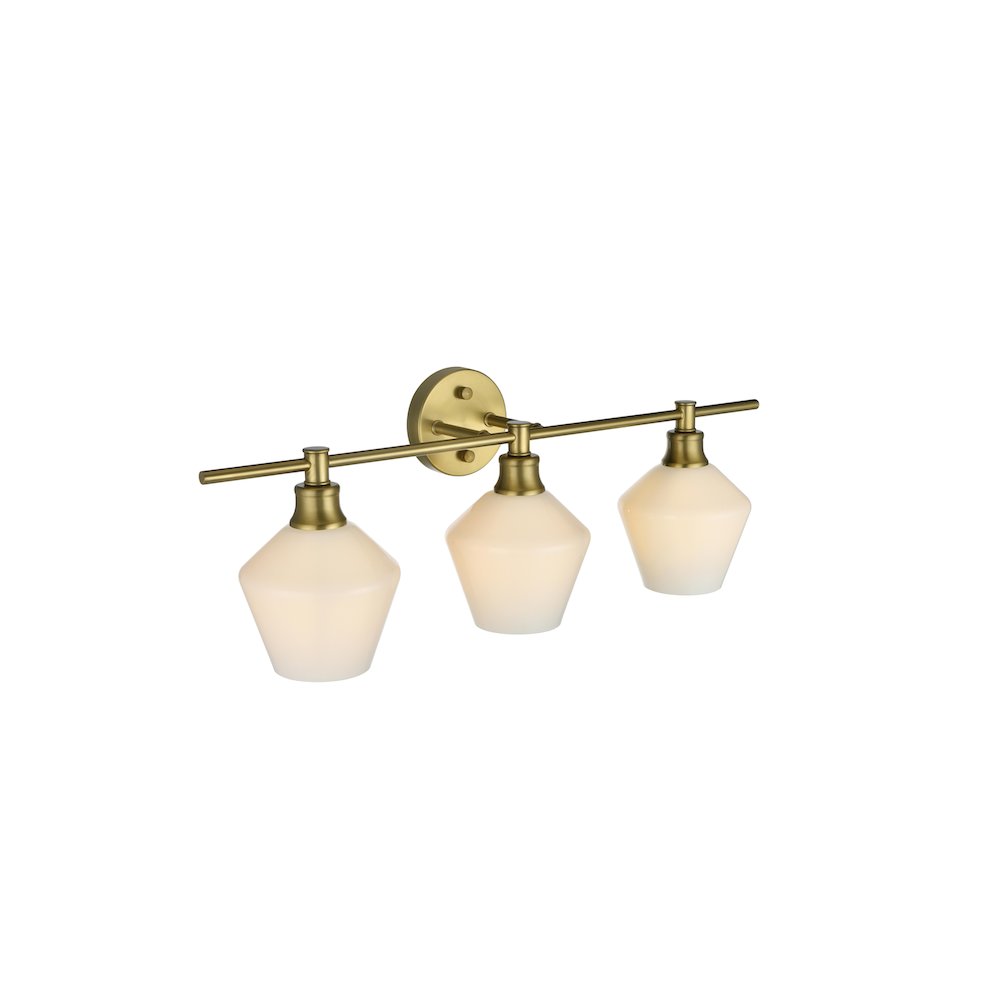 Gene 3 Light Satin Gold and Frosted White Glass Wall Sconce. Picture 8
