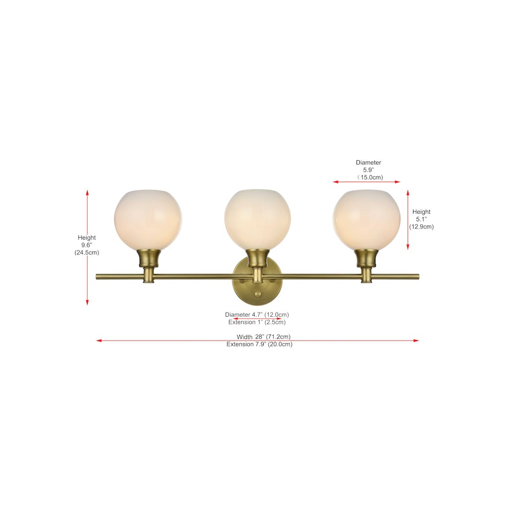 Collier 3 Light Satin Gold and Frosted White Glass Wall Sconce. Picture 7
