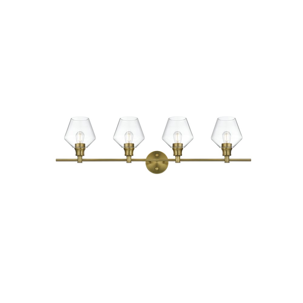 Gene 4 Light Satin Gold and Clear Glass Wall Sconce. Picture 1