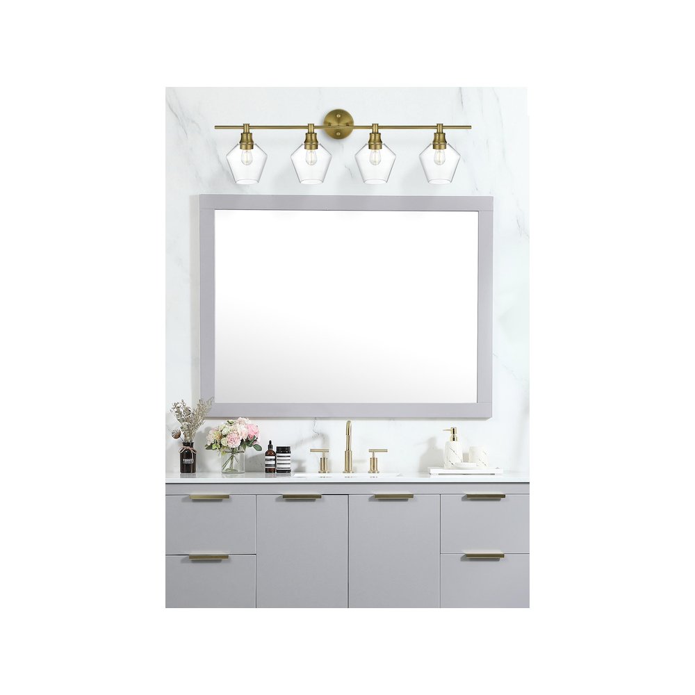 Gene 4 Light Satin Gold and Clear Glass Wall Sconce. Picture 2