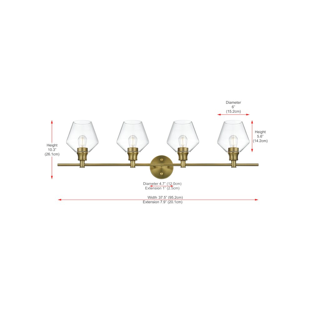 Gene 4 Light Satin Gold and Clear Glass Wall Sconce. Picture 7