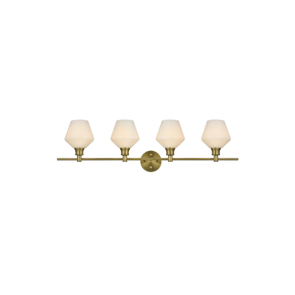 Gene 4 Light Satin Gold and Frosted White Glass Wall Sconce. Picture 1
