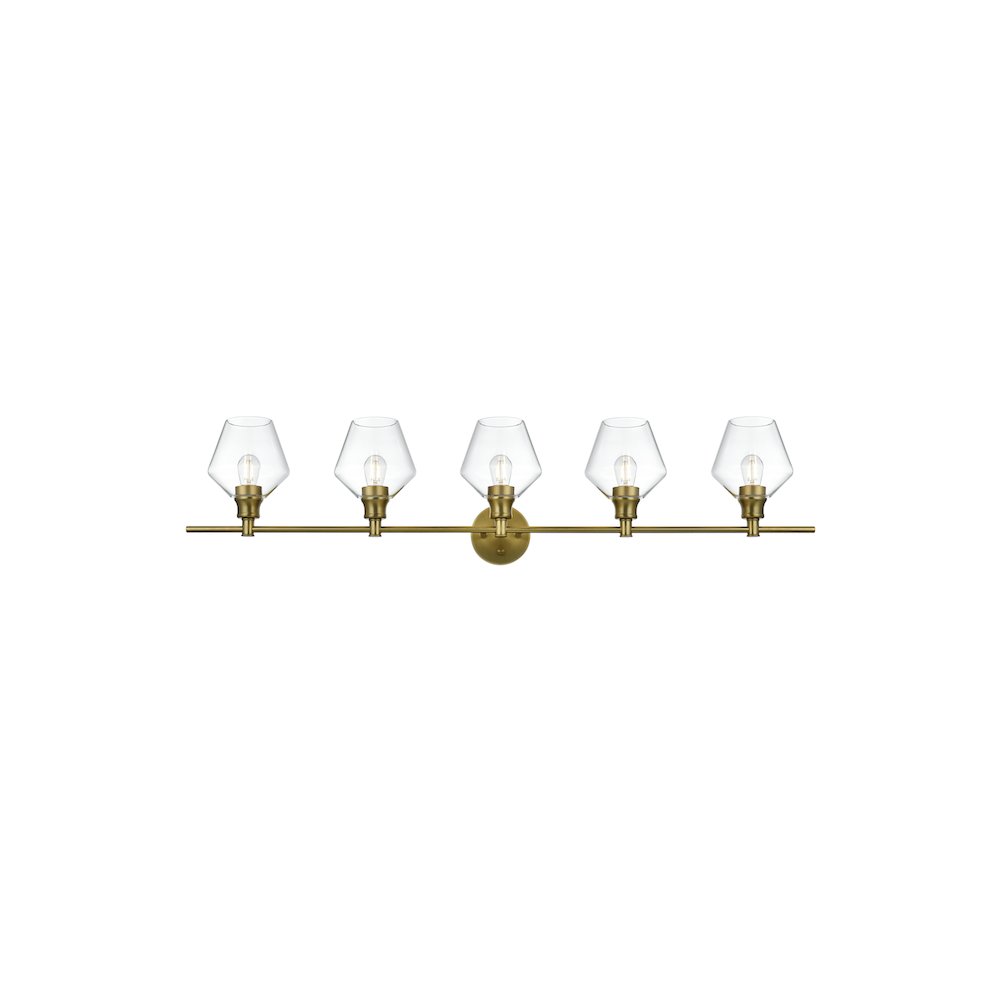 Gene 5 Light Satin Gold and Clear Glass Wall Sconce. Picture 1