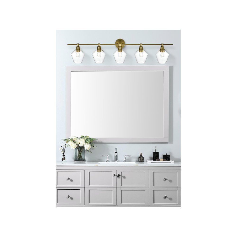 Gene 5 Light Satin Gold and Clear Glass Wall Sconce. Picture 2