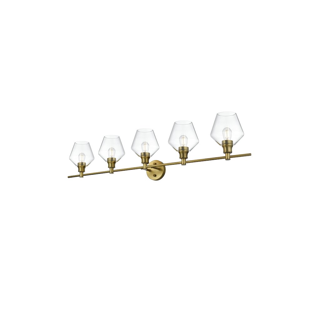 Gene 5 Light Satin Gold and Clear Glass Wall Sconce. Picture 3