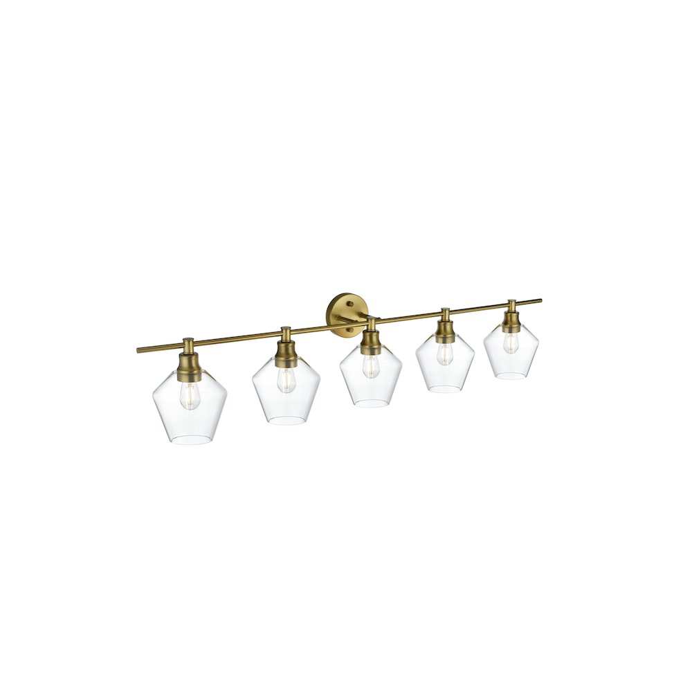 Gene 5 Light Satin Gold and Clear Glass Wall Sconce. Picture 8