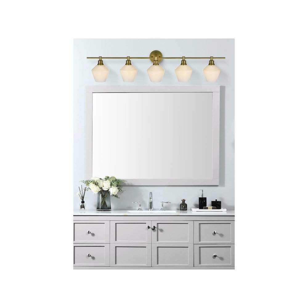 Gene 5 Light Satin Gold and Frosted White Glass Wall Sconce. Picture 2