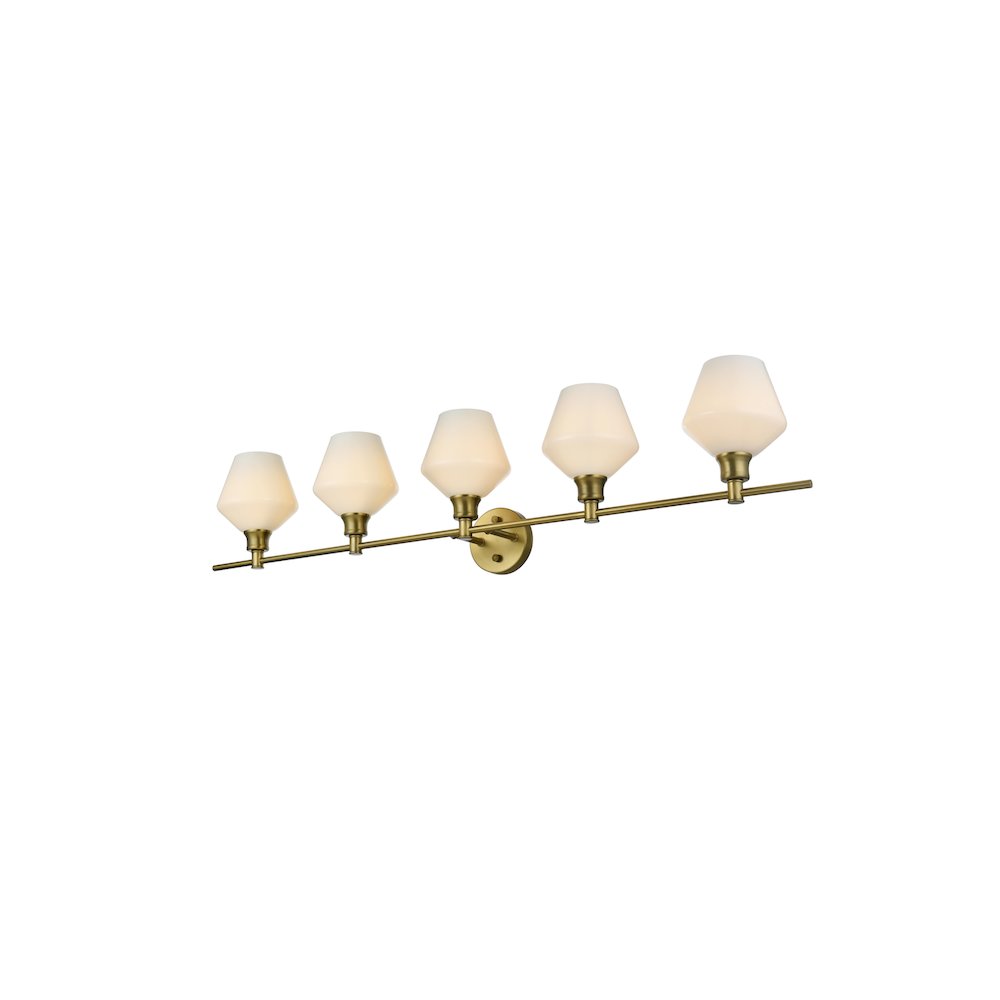 Gene 5 Light Satin Gold and Frosted White Glass Wall Sconce. Picture 3