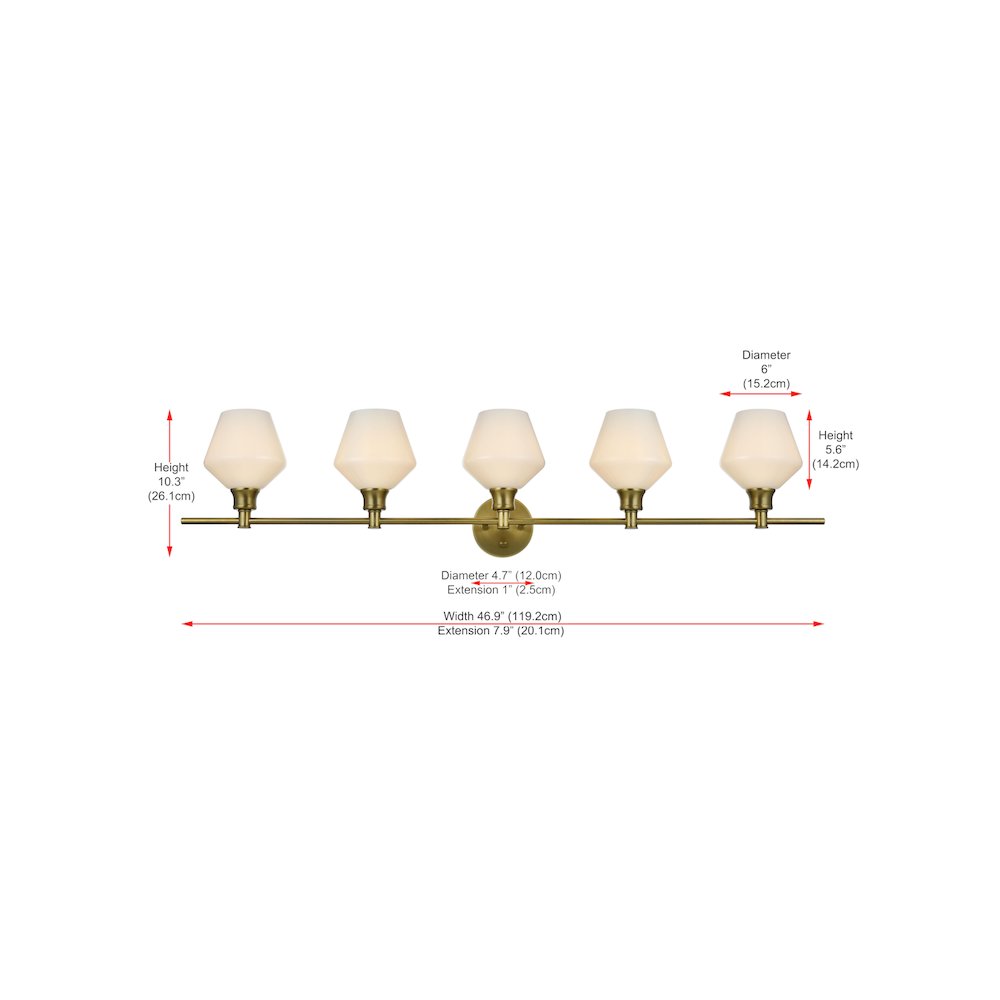 Gene 5 Light Satin Gold and Frosted White Glass Wall Sconce. Picture 7