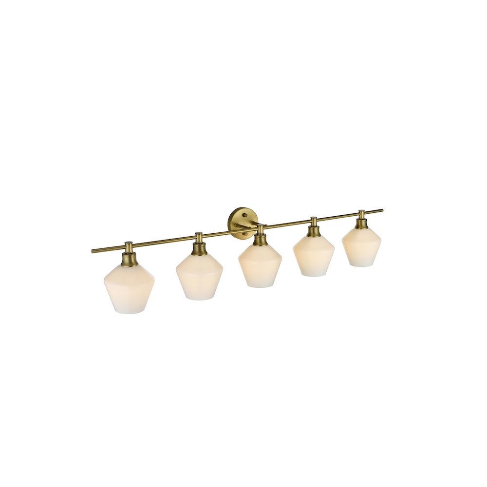 Gene 5 Light Satin Gold and Frosted White Glass Wall Sconce. Picture 8
