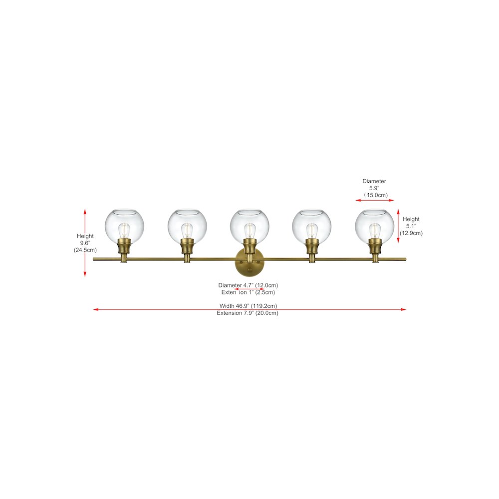 Collier 5 Light Satin Gold and Clear Glass Wall Sconce. Picture 7
