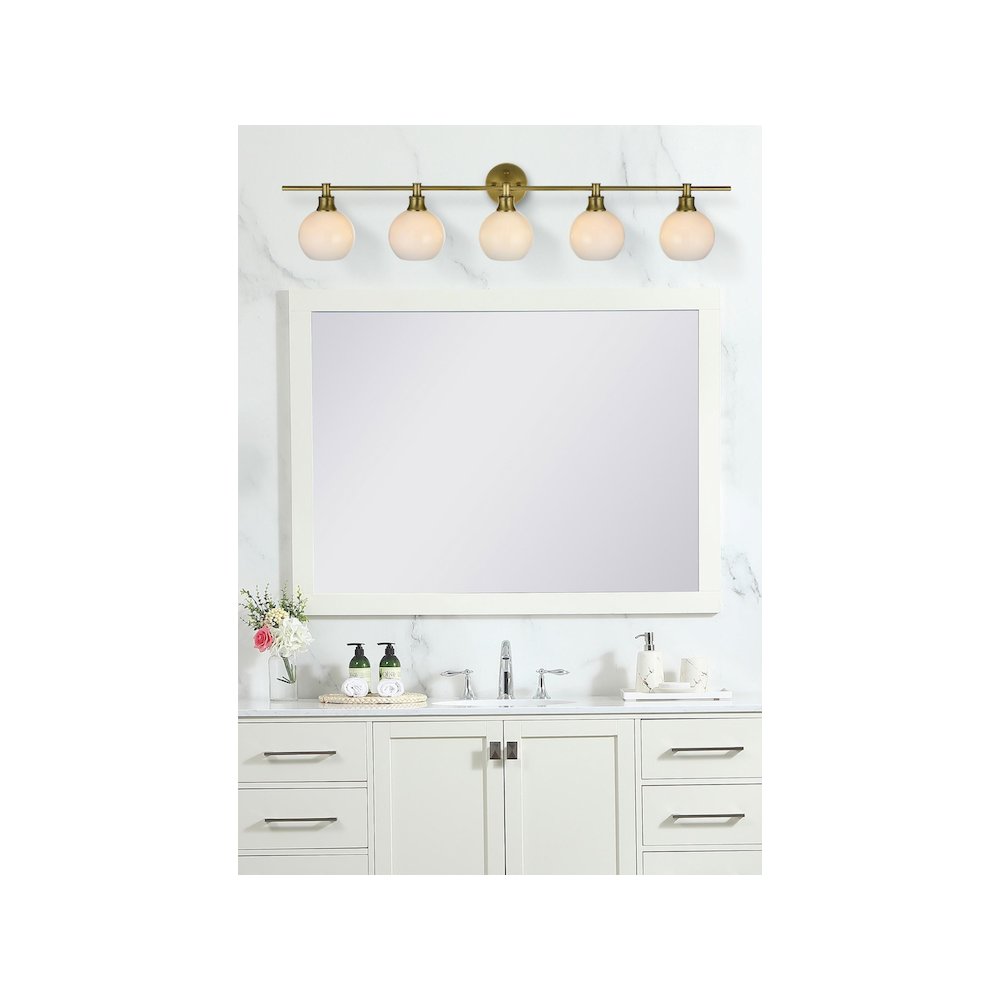 Collier 5 Light Satin Gold and Frosted White Glass Wall Sconce. Picture 2
