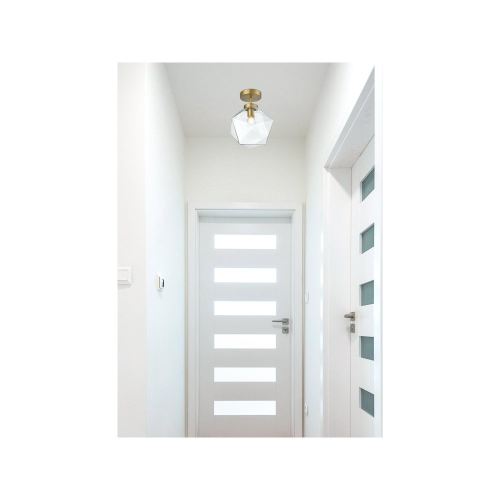 Lawrence 10 Inch Flush Mount Clear Shade in Satin Gold. Picture 9