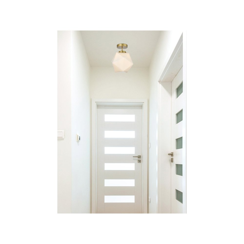 Lawrence 10 Inch Flush Mount Frosted White Shade in Satin Gold. Picture 9