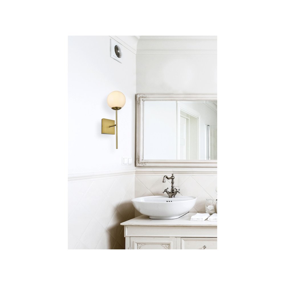 Neri 6 Inch Wall Sconce White Shade in Satin Gold. Picture 2