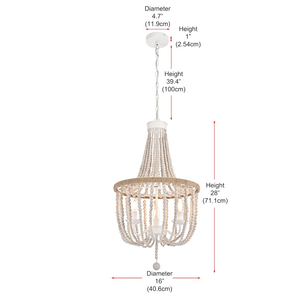 Jolie 16 Inch Beaded Pendant In Antique White. Picture 8