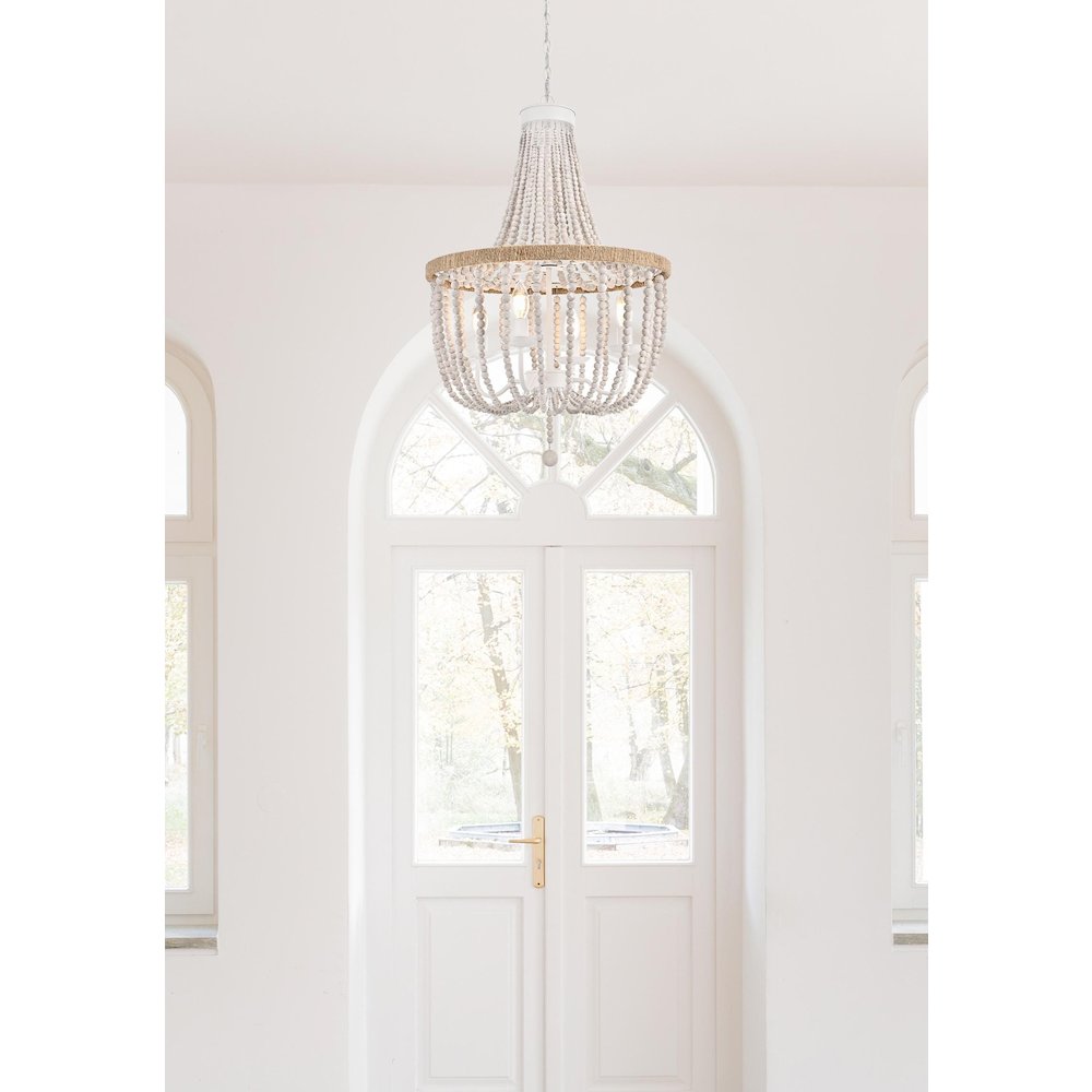 Jolie 20 Inch Beaded Pendant In Antique White. Picture 2