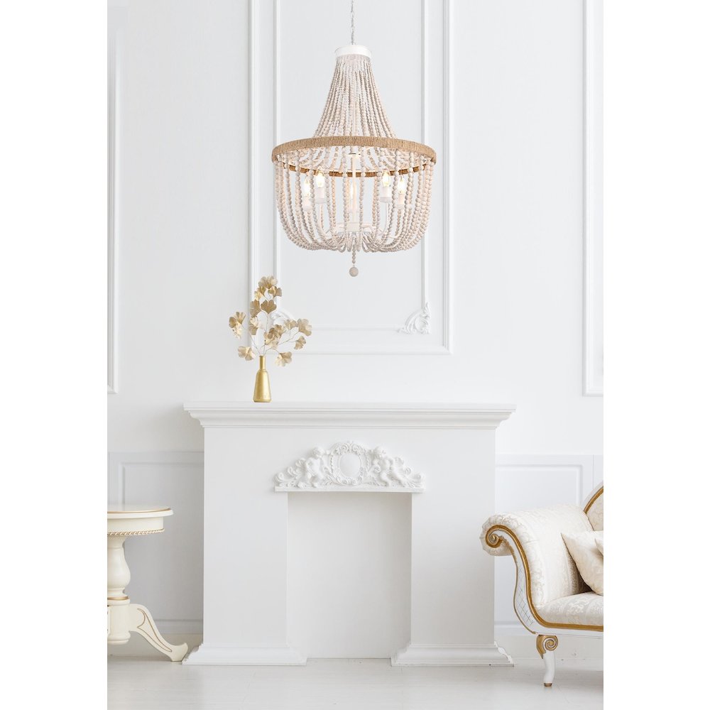 Jolie 24 Inch Beaded Pendant In Antique White. Picture 2