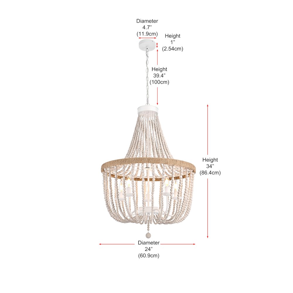 Jolie 24 Inch Beaded Pendant In Antique White. Picture 8