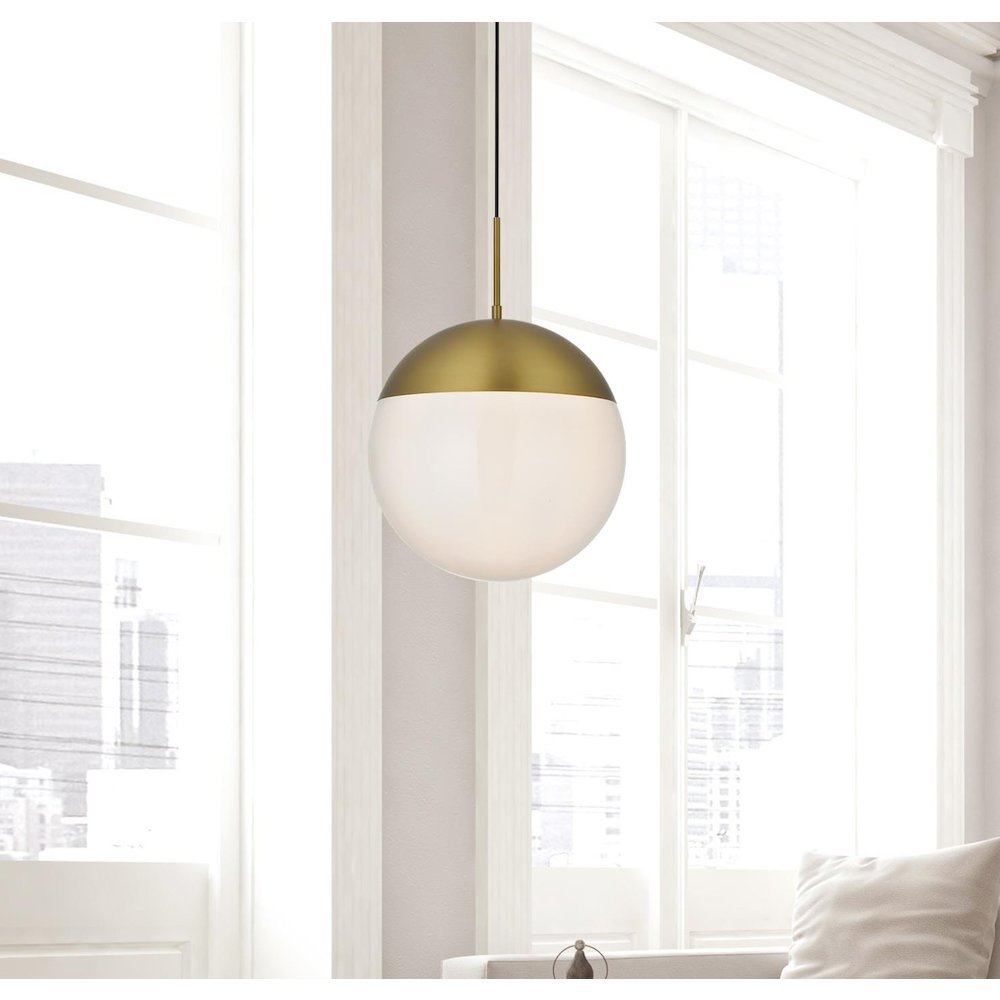 Eclipse 14 Inch Pendant Frosted White Shade in Satin Gold. Picture 2