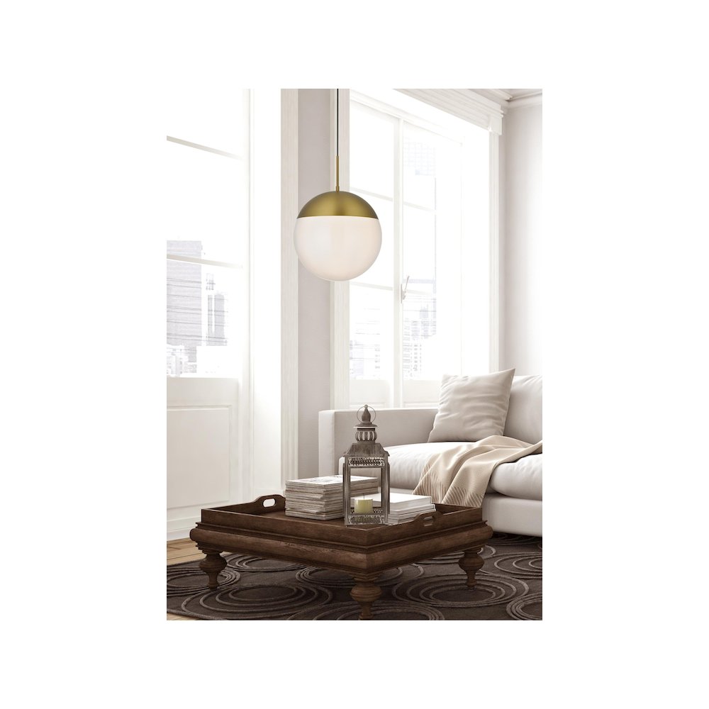 Eclipse 14 Inch Pendant Frosted White Shade in Satin Gold. Picture 10