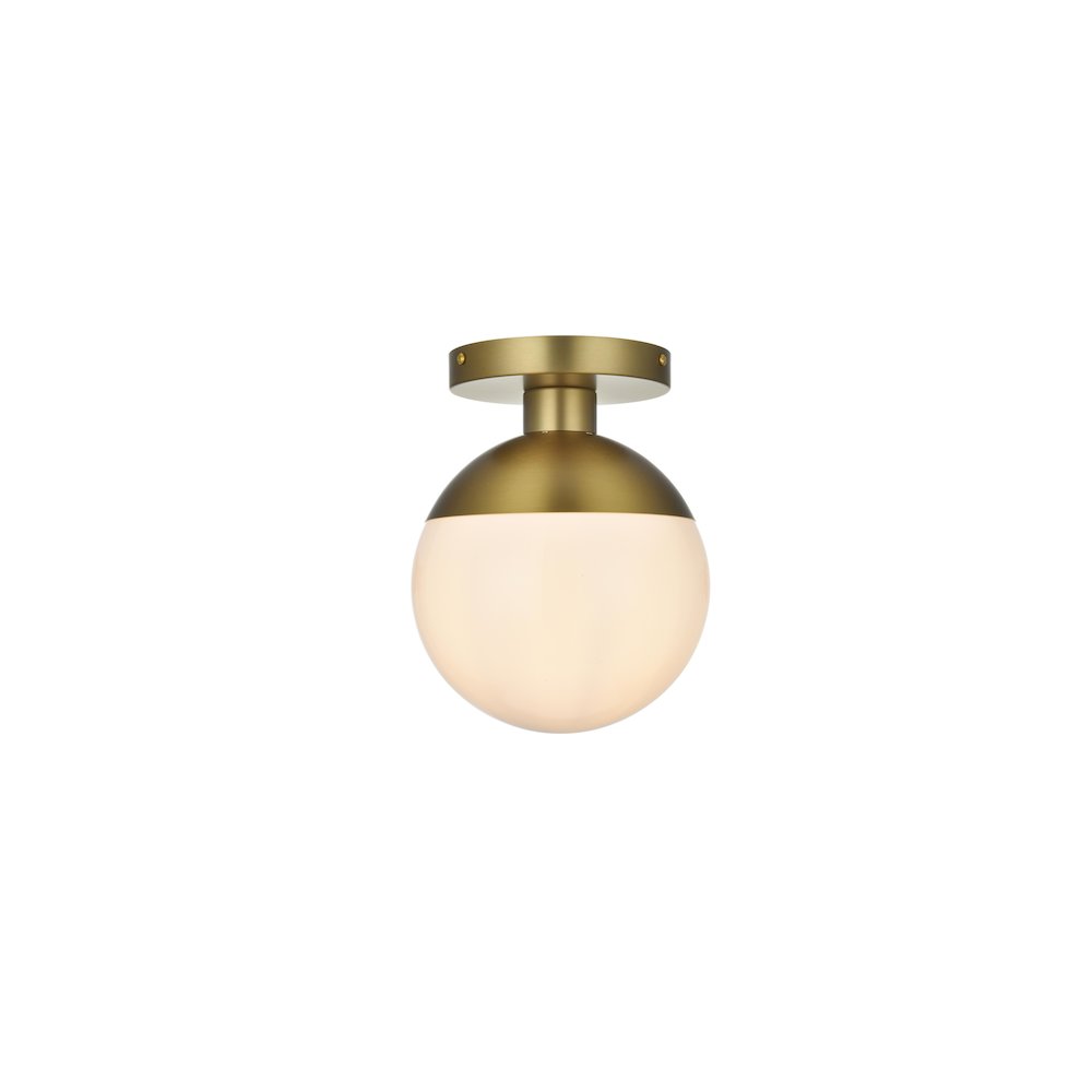 Eclipse 8 Inch Flush Mount Frosted White Shade in Satin Gold. Picture 1
