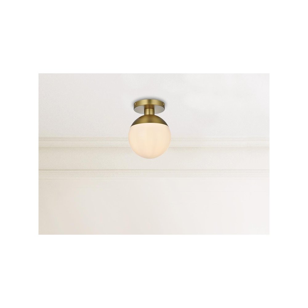 Eclipse 8 Inch Flush Mount Frosted White Shade in Satin Gold. Picture 2