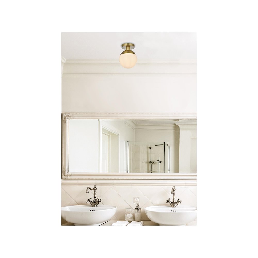 Eclipse 8 Inch Flush Mount Frosted White Shade in Satin Gold. Picture 9
